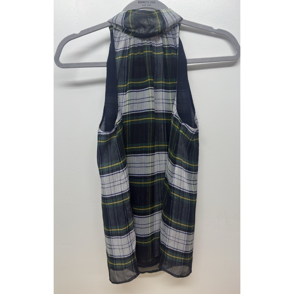 Womans J.Crew Prep plaid tie back collar High Neck top Size‎ 2 Lined #59 New